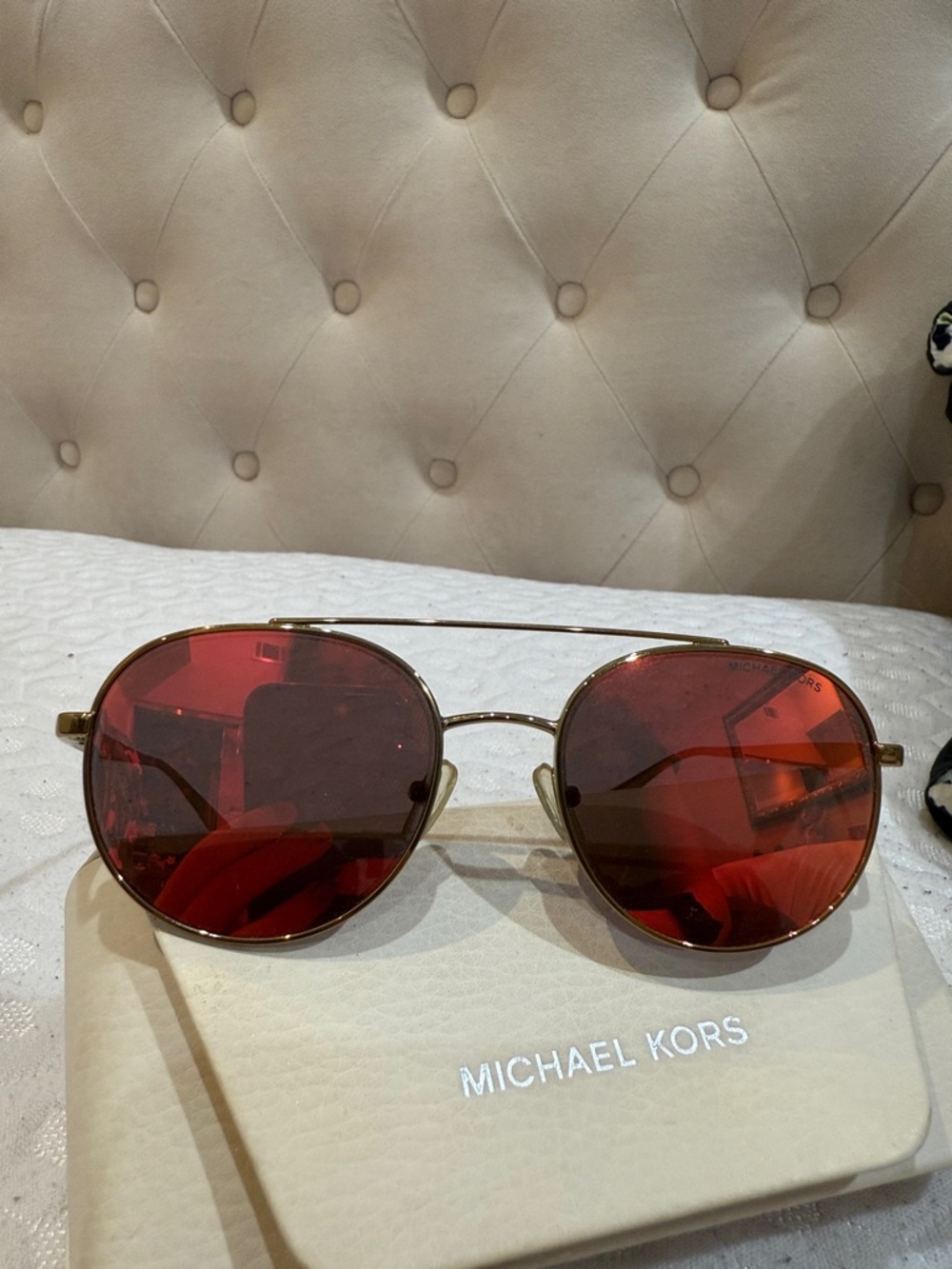 Michael Kors Gold Aviator Sunglasses with Red Lenses - Picture 3 of 5